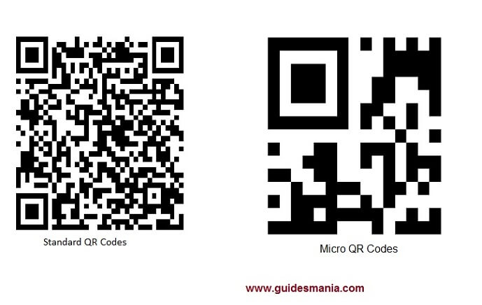 standard QR codes and micro QR codes