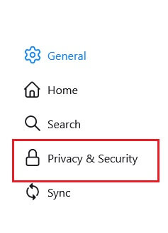 Firefox Privacy & Security menu