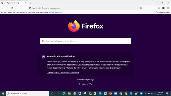 Firefox private window