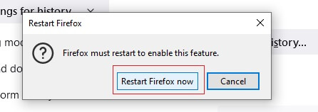 Firefox restart now button