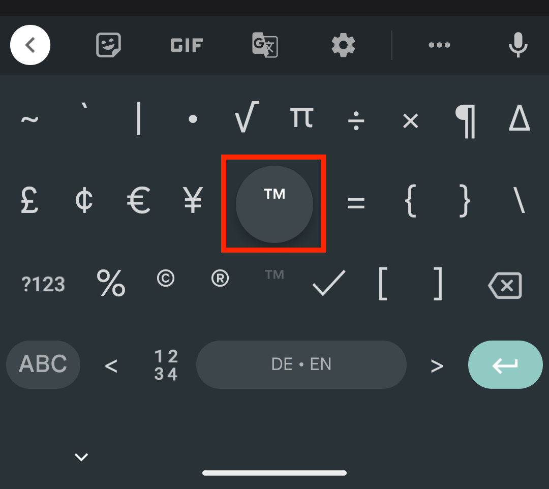 tm symbol text android keyboard