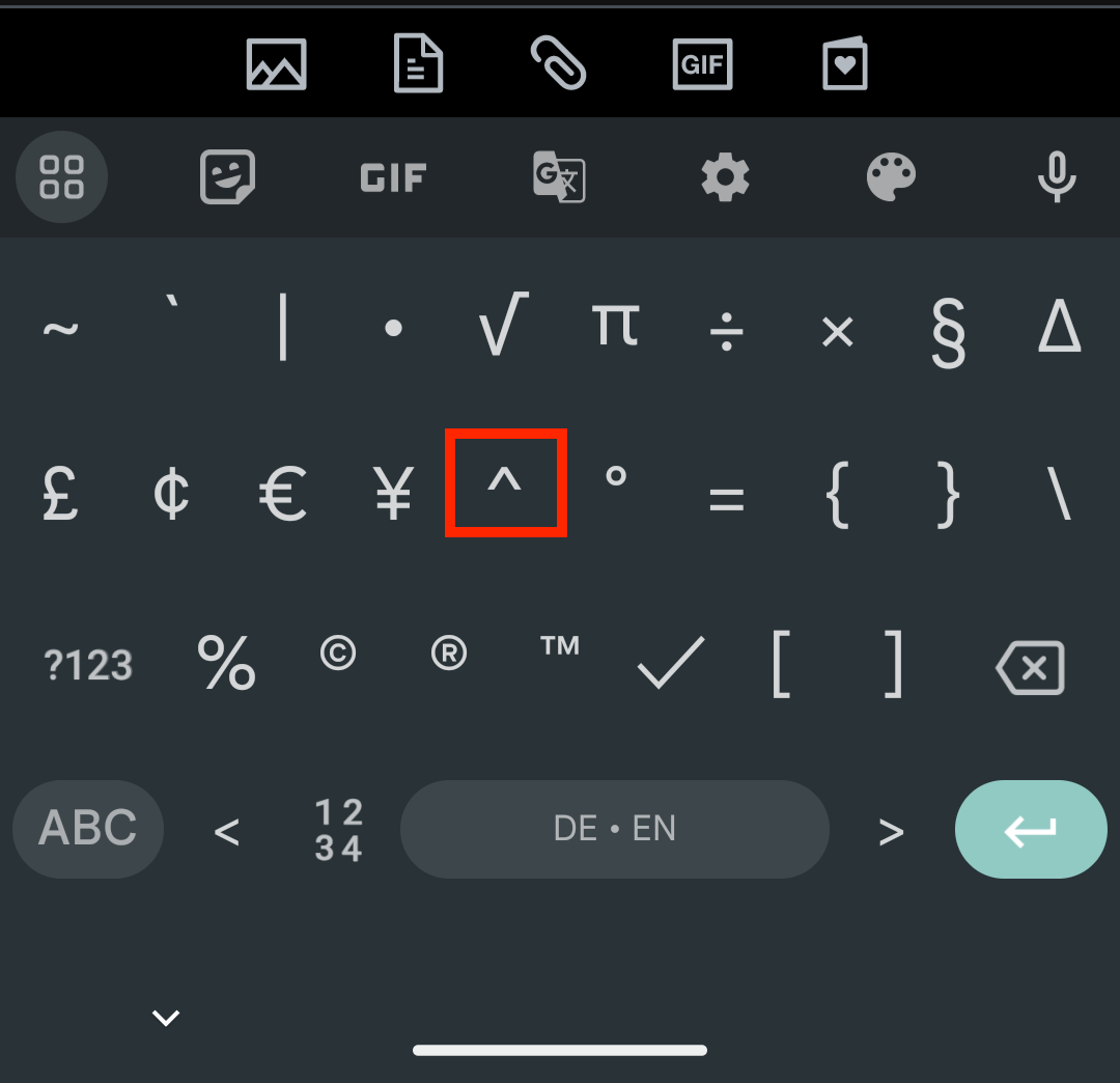 Caret Symbol in Android Keyboard