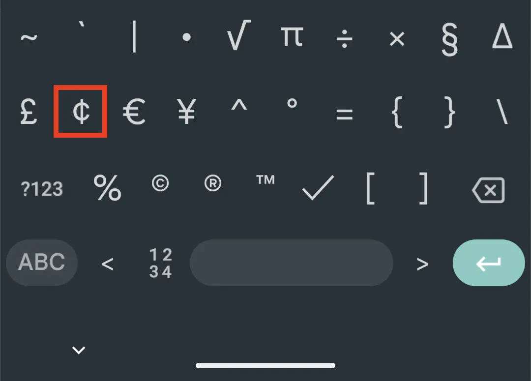 Cent Symbol Android Keyboard
