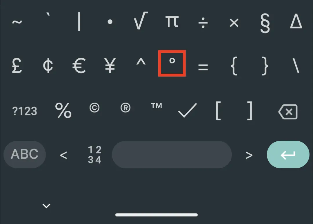 Degree Symbol Android Keyboard